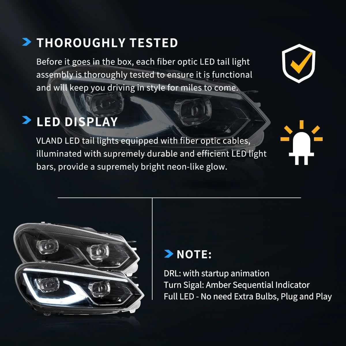 VLAND Golf 6 MK8-Style LED Headlights – Plug & Play