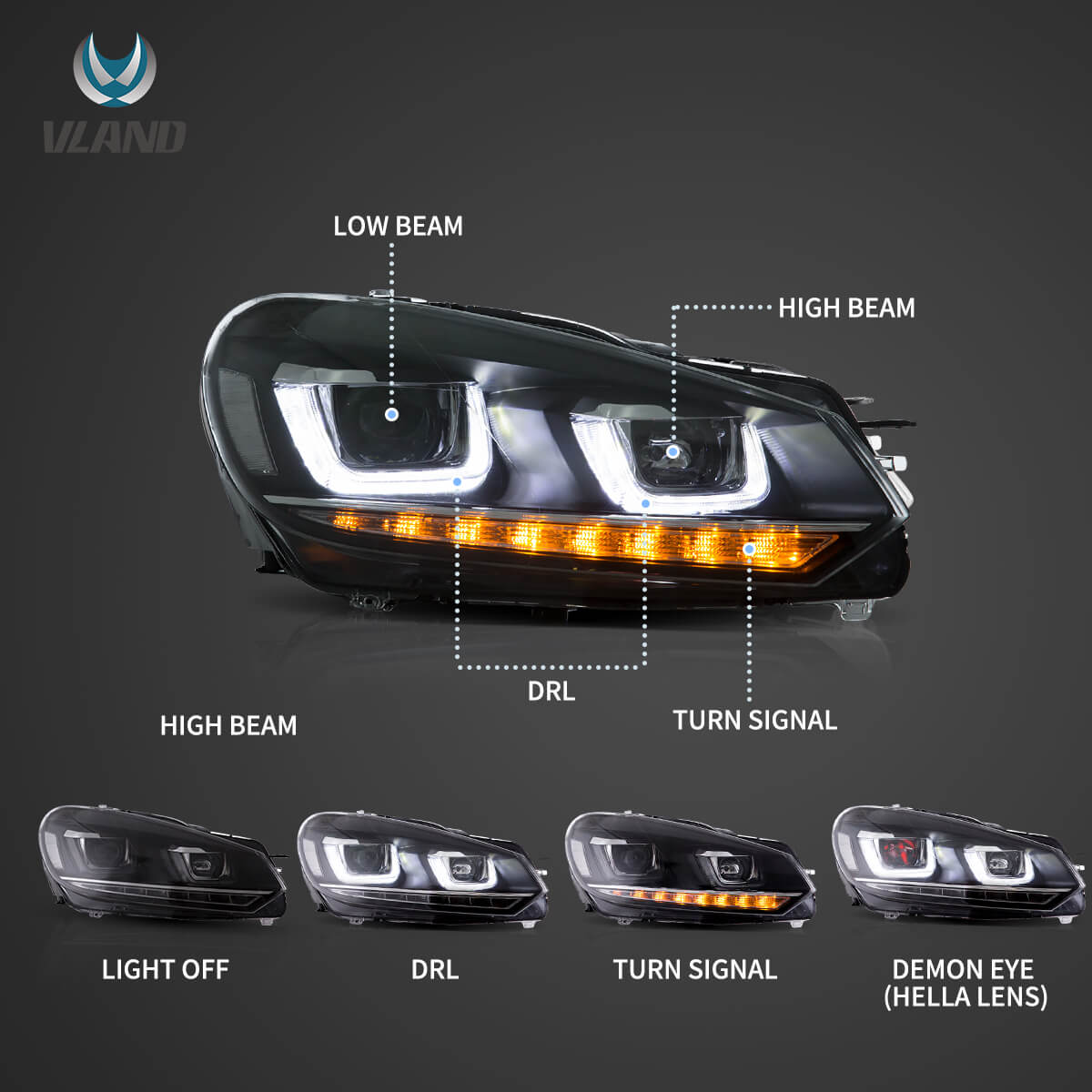 VLAND Golf 6 MK7-Style LED Headlights – Plug & Play