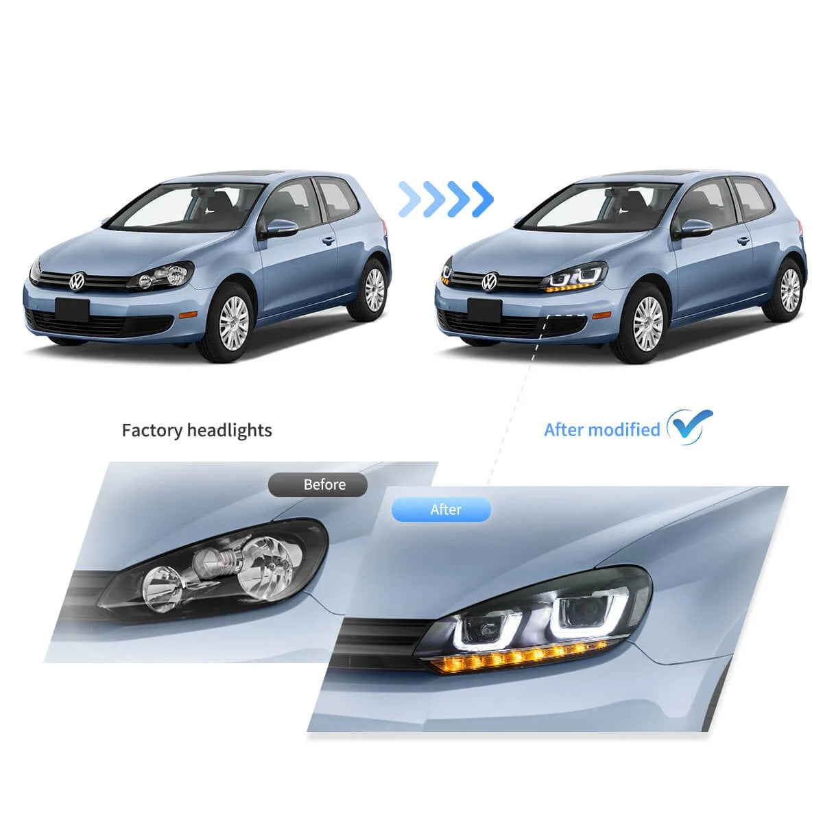 VLAND Golf 6 MK7-Style LED Headlights – Plug & Play
