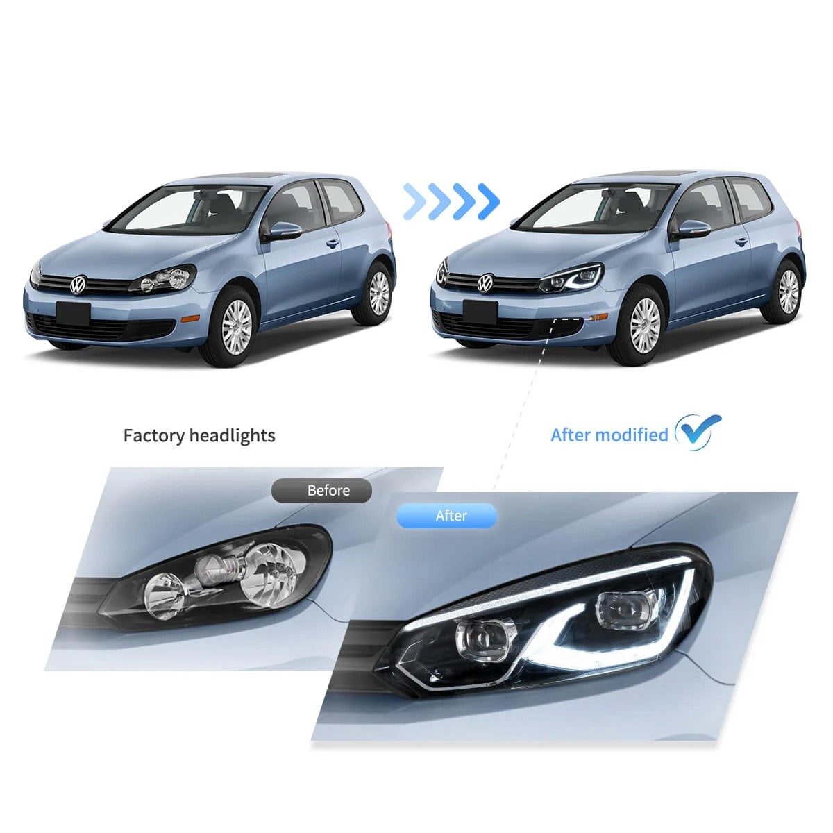 VLAND Golf 6 MK8-Style LED Headlights – Plug & Play