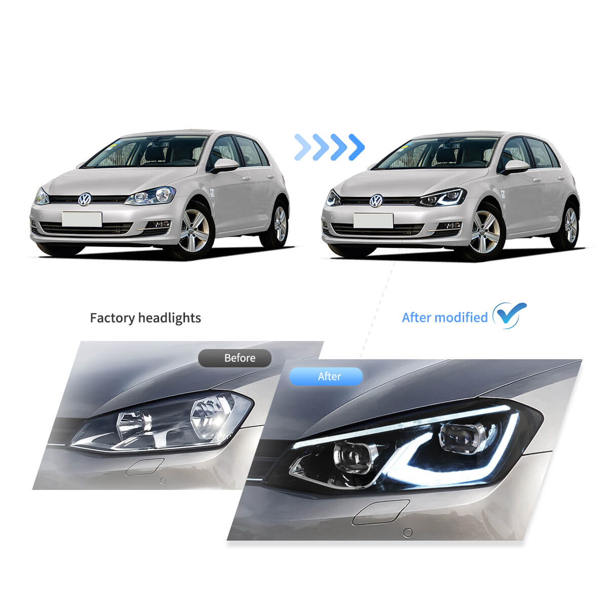 Golf 7 MK8-Style LED Headlights – Plug & Play