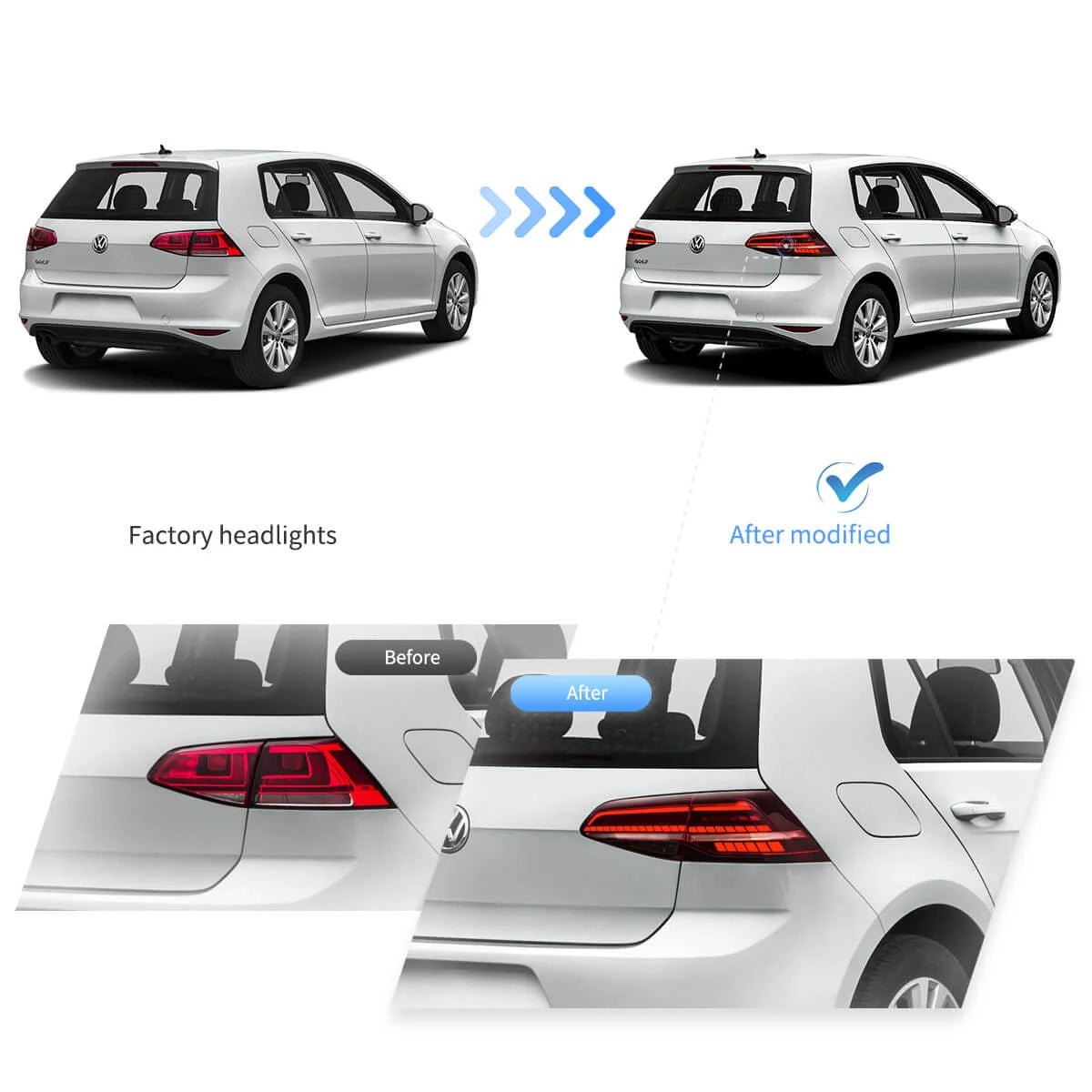VLAND Golf 7 MK7.5-Style LED Taillights – Red/Smoked – Plug & Play