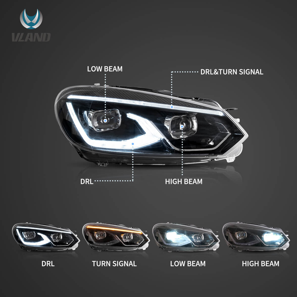 VLAND Golf 6 MK8-Style LED Headlights – Plug & Play